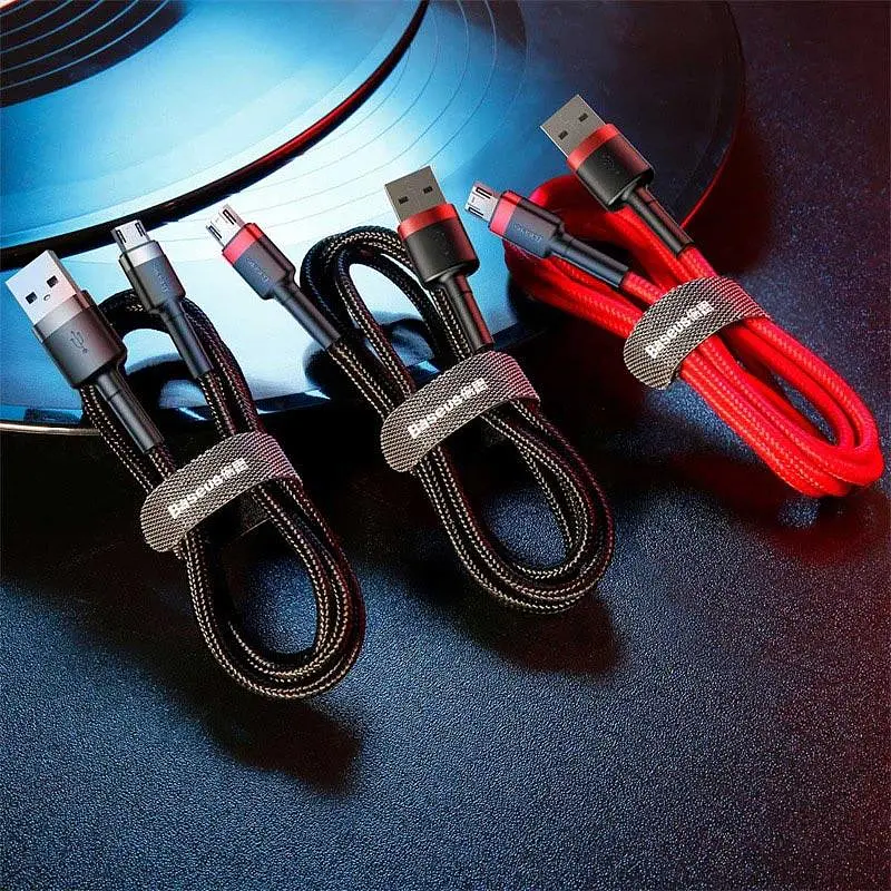 Кабель Micro USB BASEUS cafule 1 метр (CAMKLF-B91) чорний червоний - фото 3