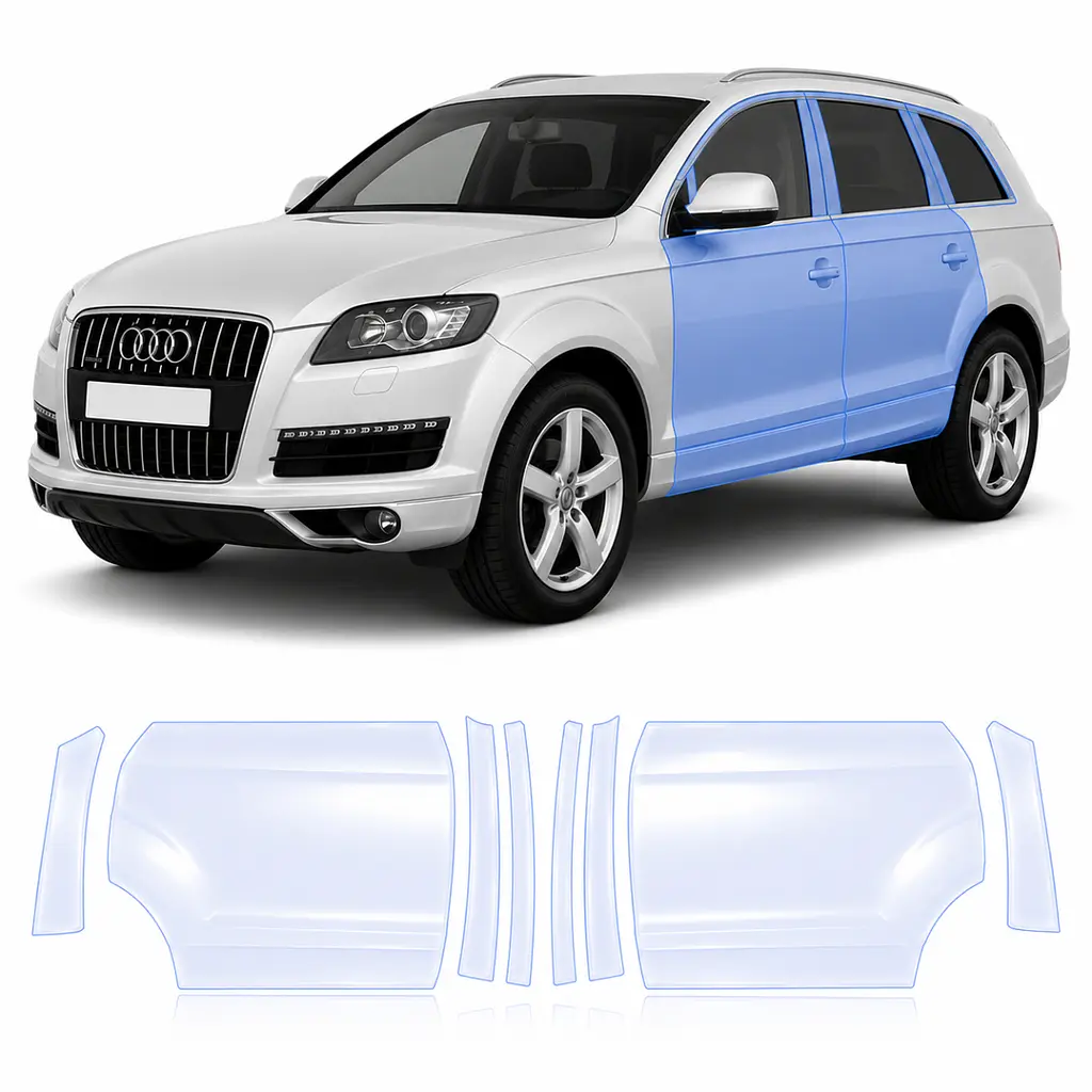 Антигравійна захисна бронеплівка за лекалами для Audi Q7 4L 2005-2015 - зони дверей і стійки вікон