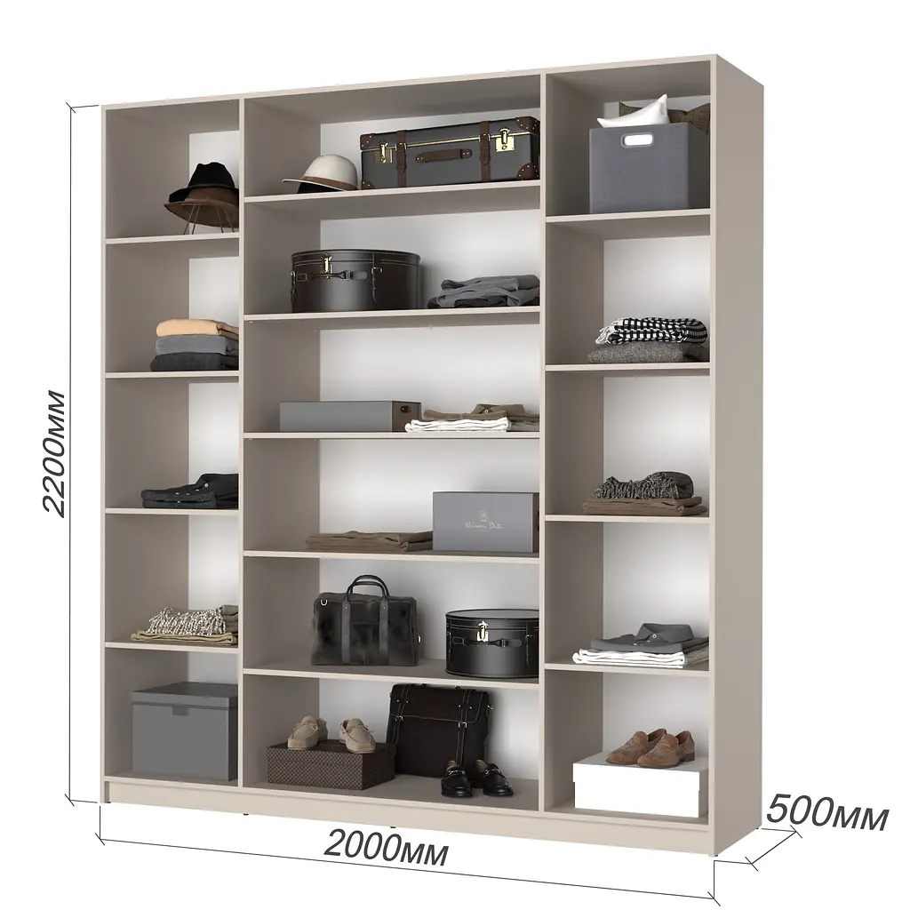 Шафа 4-дверна з антресоллю MebelStar Оскар Gloss BL-B, 4 додаткові полиці 200x52x260 см Кашемір/Кашемір (MBS-5581) - фото 3