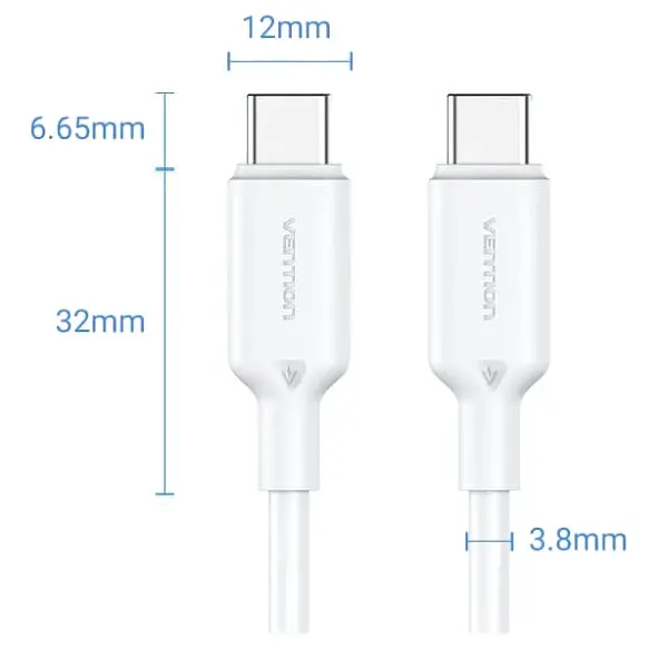 Кабель USB 2.0 Type-C M-M, 1.0 м 60W Білий Nickel-Plated Vention - фото 2