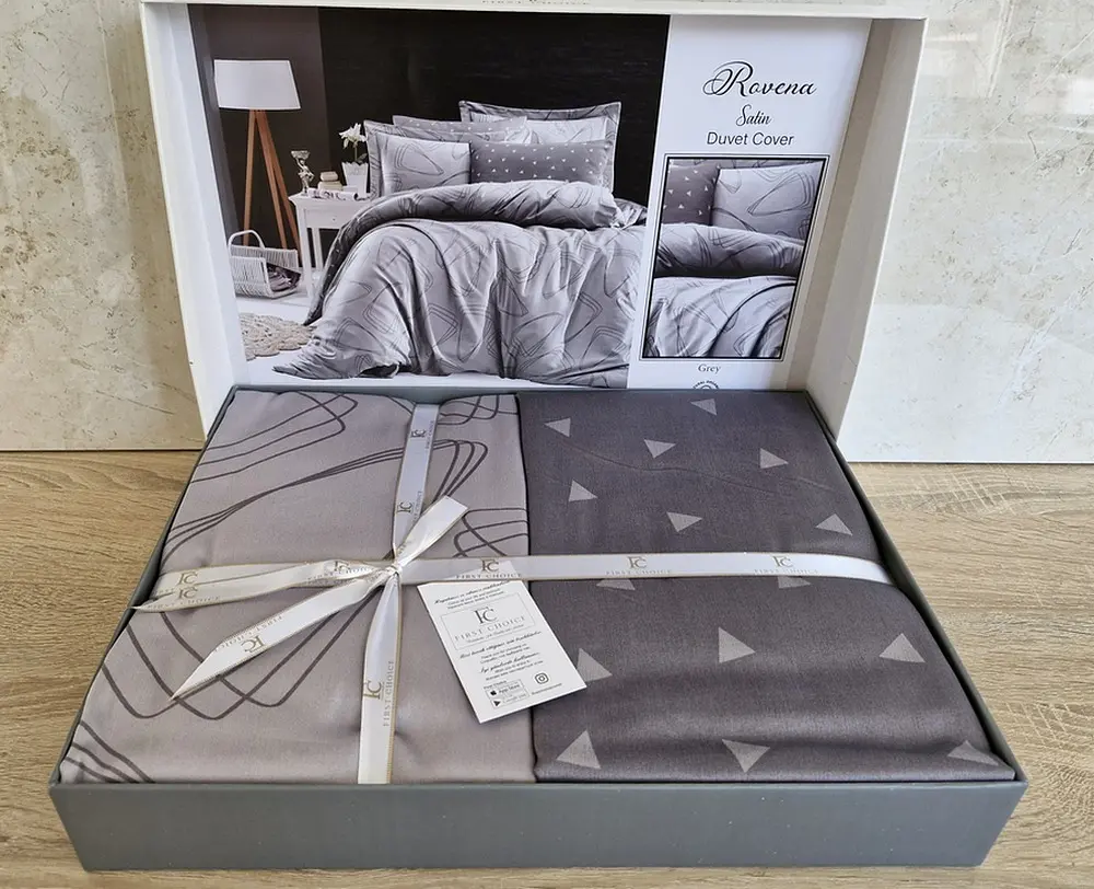 Турецька постільна білизна First Choice Cotton Satin Rovena Grey євро - фото 3