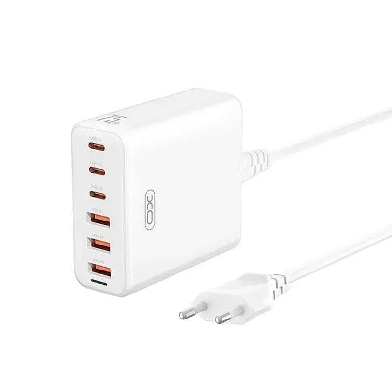 ЗП XO L133 Desktop GaN 3USB-A/3USB-C 75W 1.5m White - фото 8