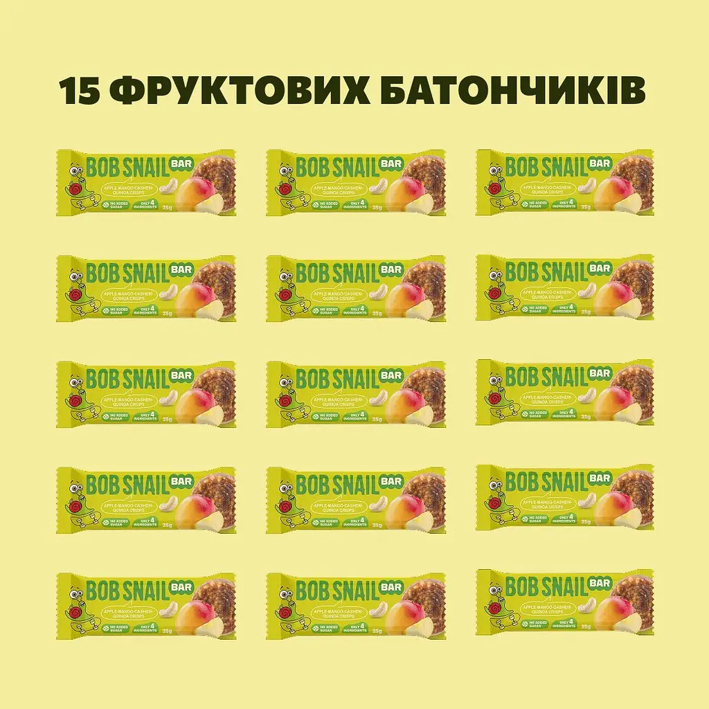 Уцінка. Фруктово-горіховий батончик Bob Snail Яблуко-Манго-Кеш’ю-Кріспи Кіноа 35 г x 15 шт. - фото 2