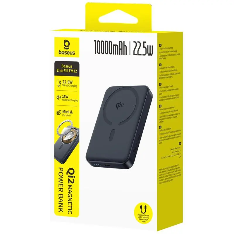 Портативное ЗУ Power Bank Baseus EnerFill FM12 Qi2 Magnetic 22.5W с БЗУ 10000mAh (E00285) Cosmic Black - фото 2