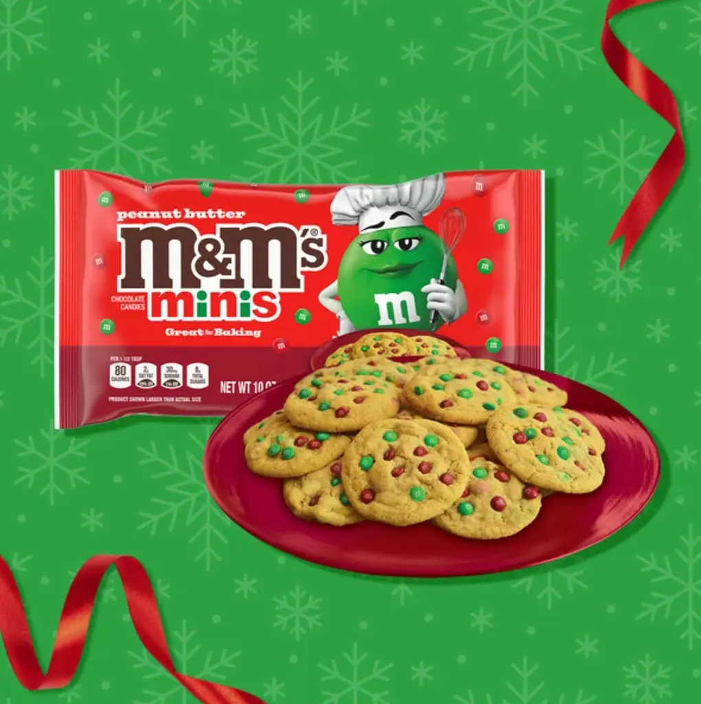 Драже M&M's Minis Peanut Butter Milk Chocolate Red & Green Christmas Candy Baking Bits 283 г - фото 5