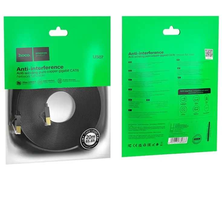 Патч-корд Hoco US07 General pure copper flat network cable (L-20M) Black - фото 3