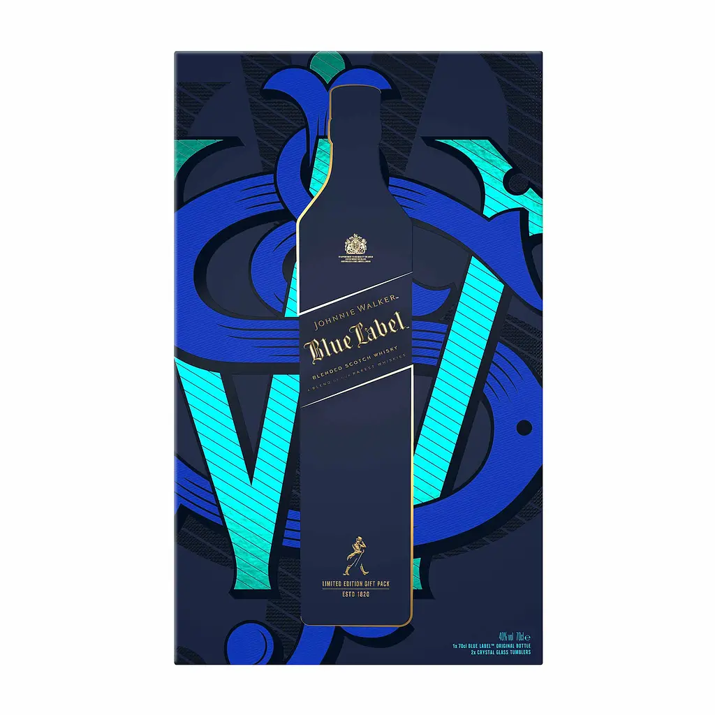 Виски Johnnie Walker Blue label Blended Scotch Whisky 40% 0.7 л + 2 стакана в подарочной упаковке - фото 3