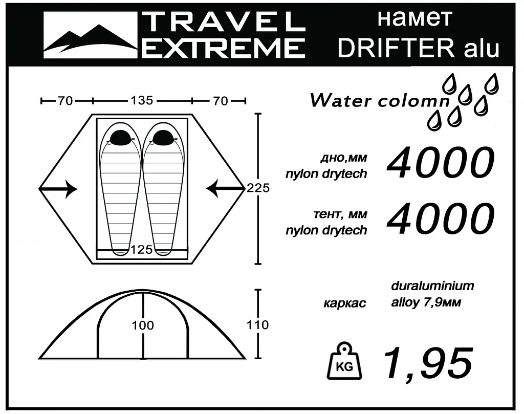 Палатка Travel Extreme Drifter Alu (1060-ТE-П002) - фото 5