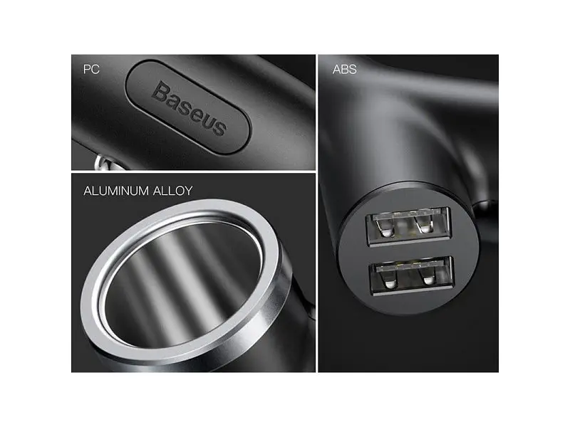 Автомобільний зарядний пристрій BASEUS Y type dual USB+cigarette lighter extended car charger 3.1 A Black (CCALL-YX01) - фото 8