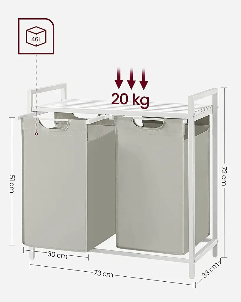 Кошик для білизни Leobert Chariot з двома відділеннями 2 x 46л білий - фото 6