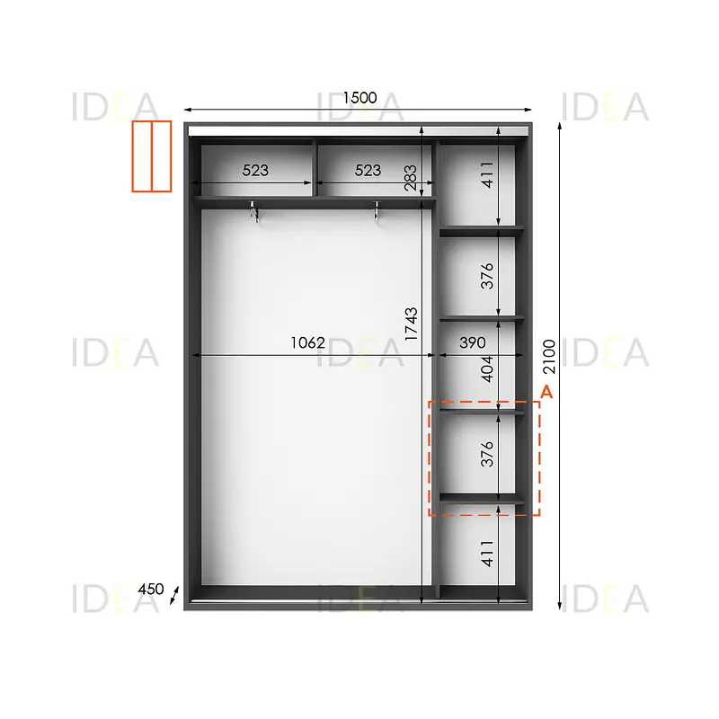 Шафа-купе Idea серія 5 150 x 45 x 210 см Антрацит Дзеркало - фото 2