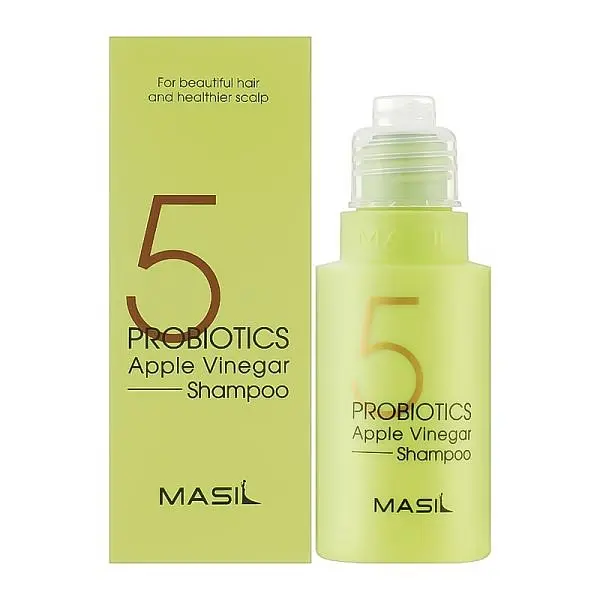 Безсульфатный мягкий шампунь с пробиотиками и яблочным уксусом 5 Probiotics Apple Vinegar Shampoo Masil 50 мл - фото 2