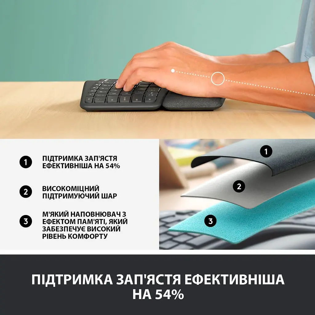Клавіатура Logitech K860 ERGO Graphite (920-010108) - фото 4