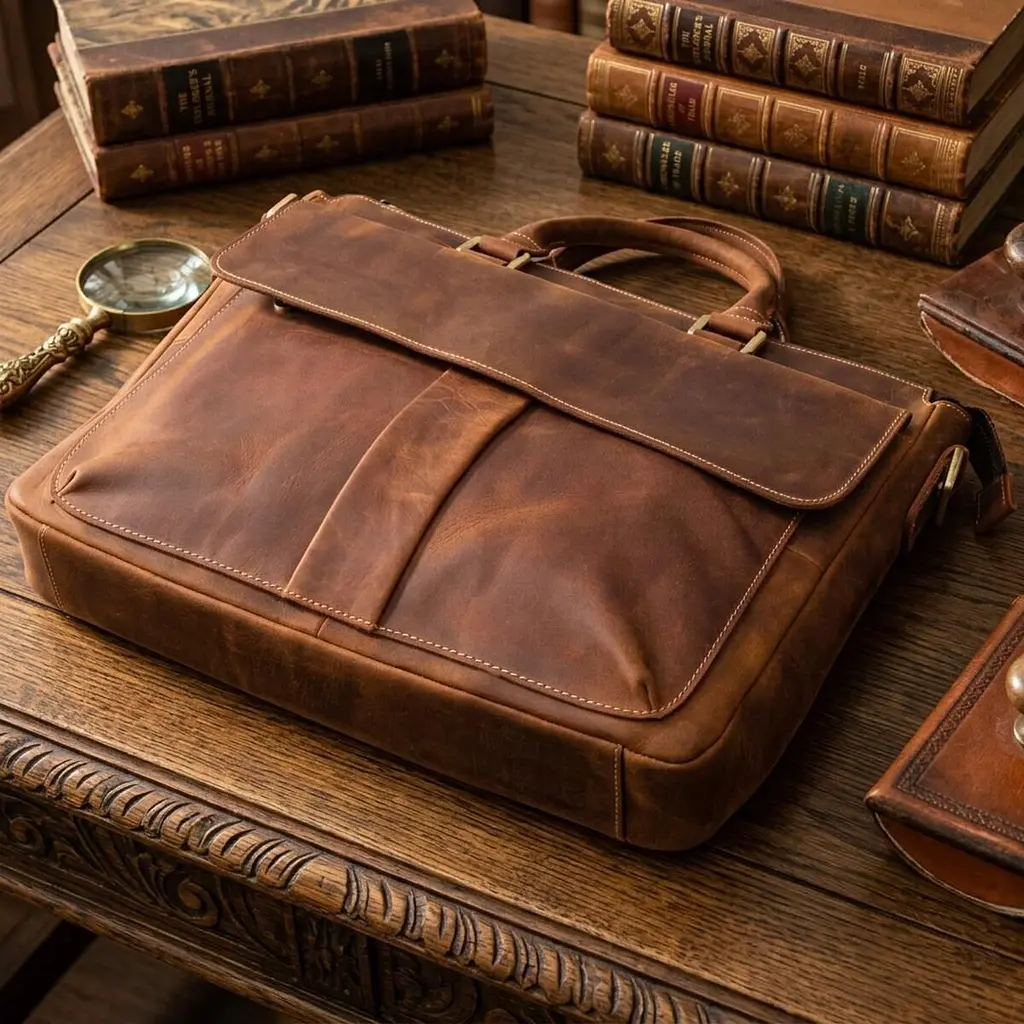 Стильный портфель в винтажном стиле из натуральной кожи Vintage 22673 коричневый - фото 5