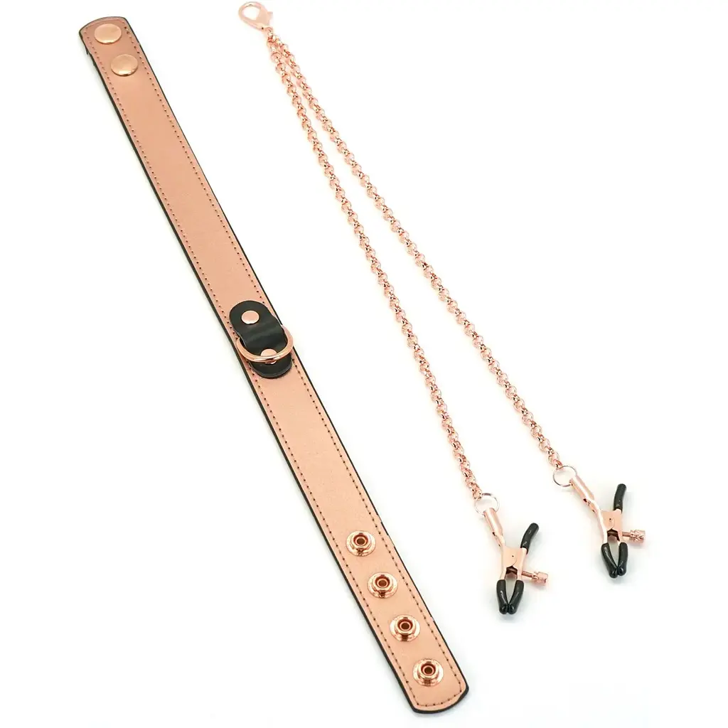 Нашийник із затискачами для сосків Liebe Seele Rose Gold Memory Collar With Nipple Clamps - фото 2