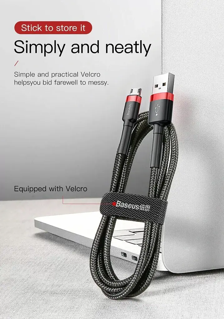 Кабель Baseus Cafule Micro USB 2m (CAMKLF-C91) Red/Black [69672] - фото 11