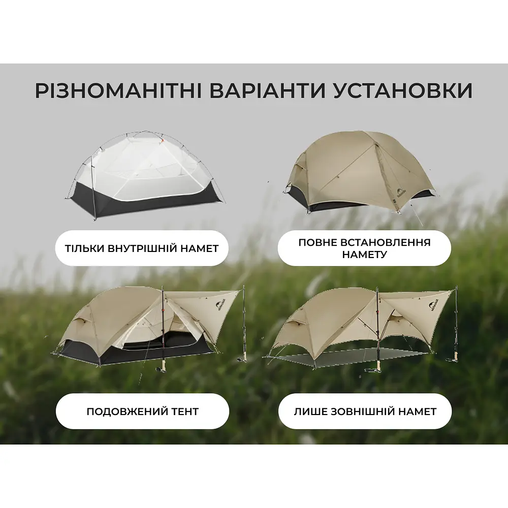 Намет Naturehike Mongar CNK2550WS016, 15D надлегкий двомісний сiрий - фото 2