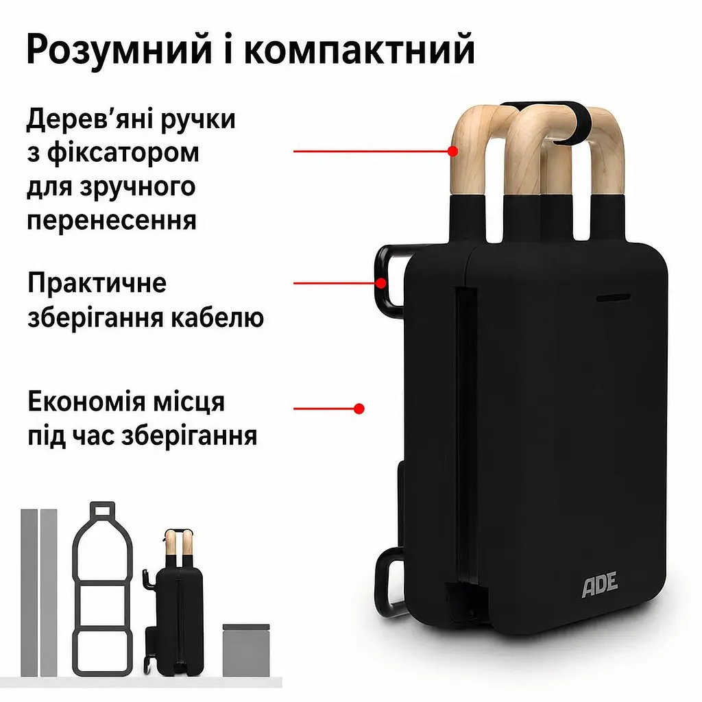 Вафельниця та сендвічниця 2в1 ADE чорна з тефлоновим покриттям (KG2138-3) - фото 3