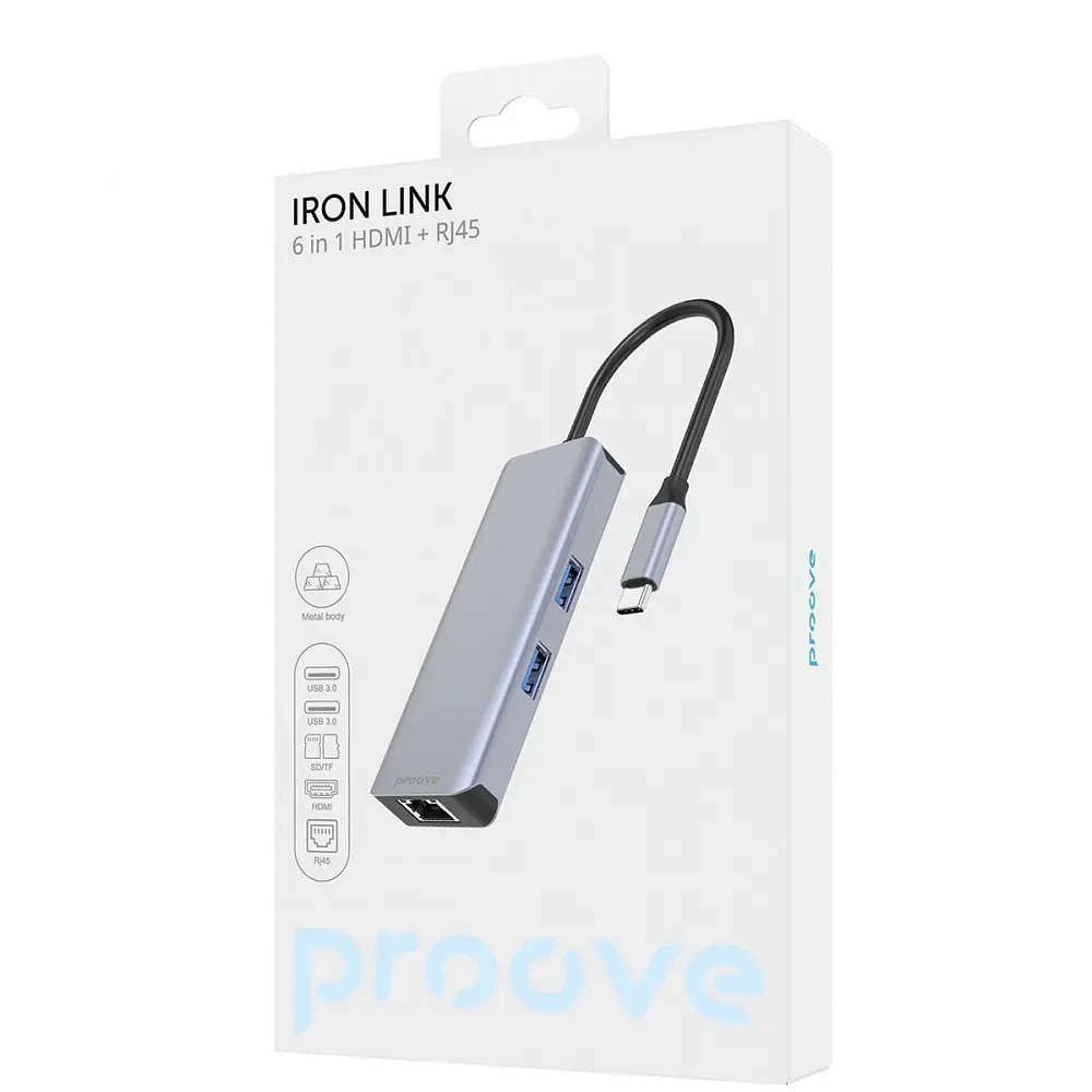 Type-C-Хаб Proove Iron Link 6 in 1 (2*USB3.0 + SD/TF + RJ45 + HDMI) - фото 2