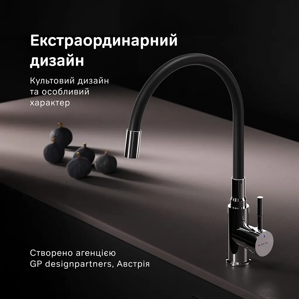 Змішувач для кухні з гнучким виливом AM.PM X-Joy S EcoStart чорний/хром F85B07602 - фото 3