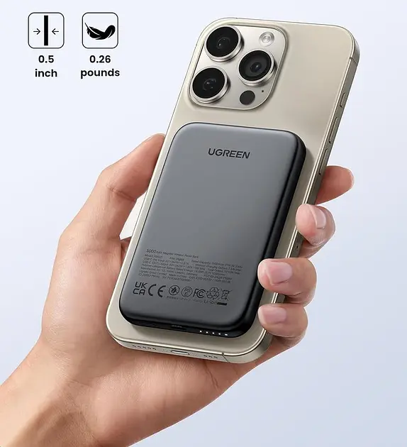 Зовнішній акумулятор Ugreen PB561 Foldable Kickstand Magnetic Battery 10000mAh для iPhone 15 Pro 14 сірий - фото 6