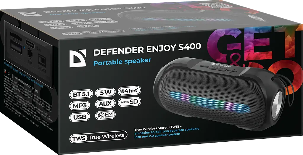 Портативна акустика Defender Enjoy S400 5Вт Black (65399) (7191844) - фото 2