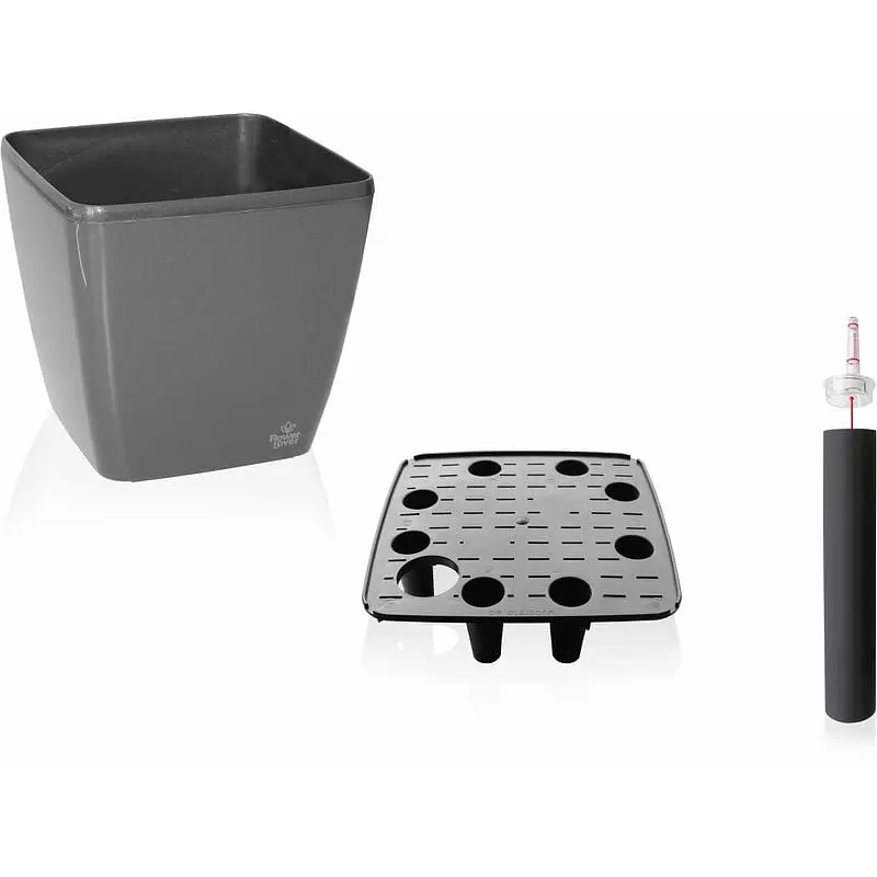 Вазон Plastkon Quadrato Flower Lover с системой автополива 22x22x21 см глянцевый антрацит - фото 2