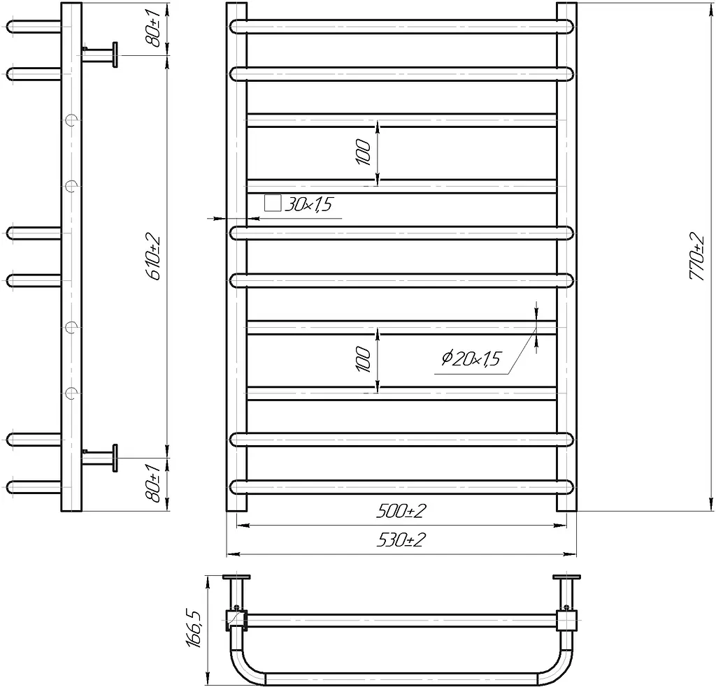 Водяной полотенцесушитель Mario Inox Премиум Люкс 770x540/500 1.7.044600.P, Хром, нижнее - фото 4