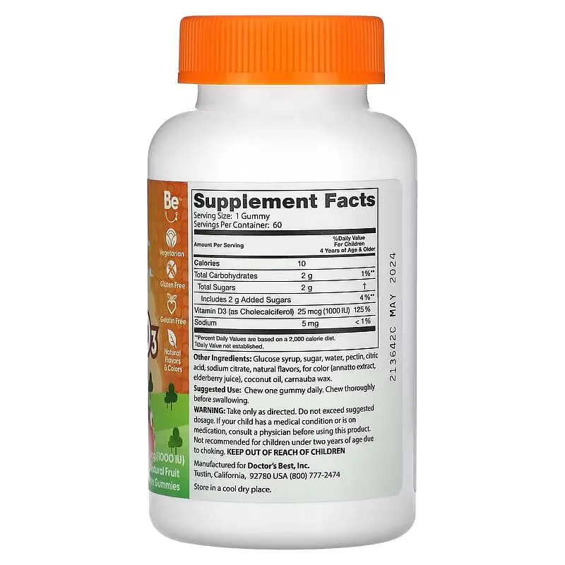 Витамины и минералы Doctor's Best Doc's Kids Vitamin D3 25 мкг 60 желеек - фото 2