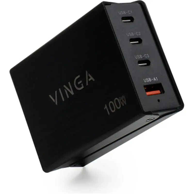 Зарядний пристрій Vinga GaN 100W PD+QC 3C1A ports 1.2m Wired Charger (VCPCH100CB) - фото 2
