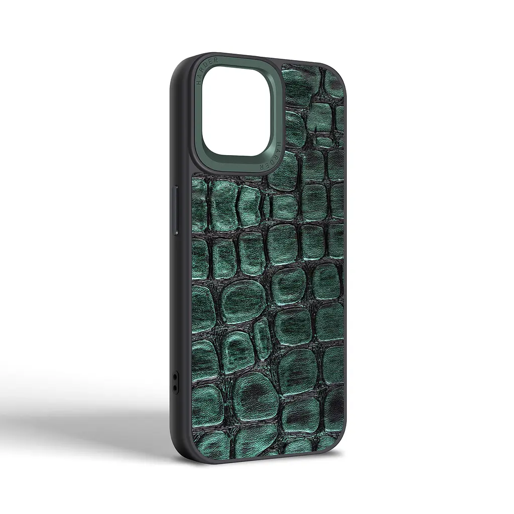 Кожаный чехол для Apple iPhone 14, Harder Kaiju Skin, зеленый, термополіуретан ТПУ + экокожа с эффектом фактуры монстра, панель, защита корпуса, противоударный, микрофибра, рамка вокру камеры, защита всего корпуса, (ARM76852) - фото 2