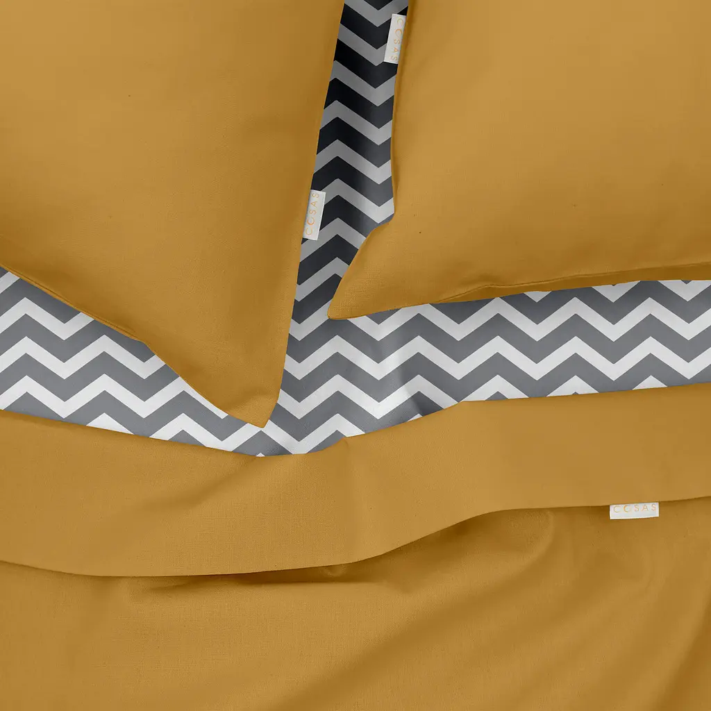 Комплект постільної білизни Cosas сімейний CURCUMA CS7 2 x 160 x 220 см (Ranfors16_Mustard_ZigGrey_160x2) - фото 3