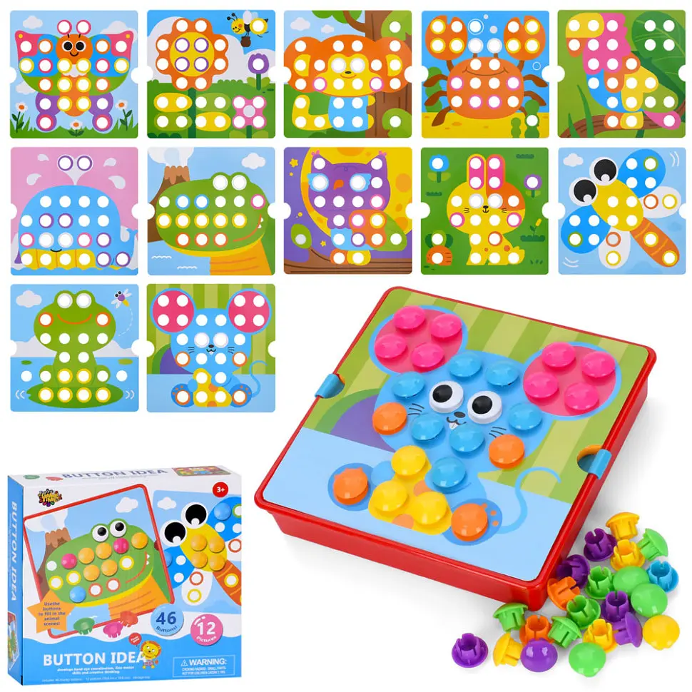 Розвивальна мозаїка Bambi Button Idea YG898-6, 46 деталей, картки 12 шт. - фото 2