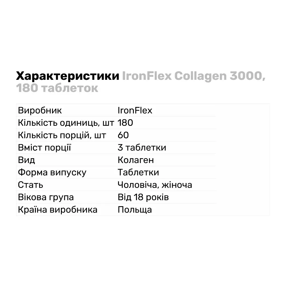 Препарат для суглобів і зв'язок IronFlex Collagen 3000, 180 таблеток - фото 2