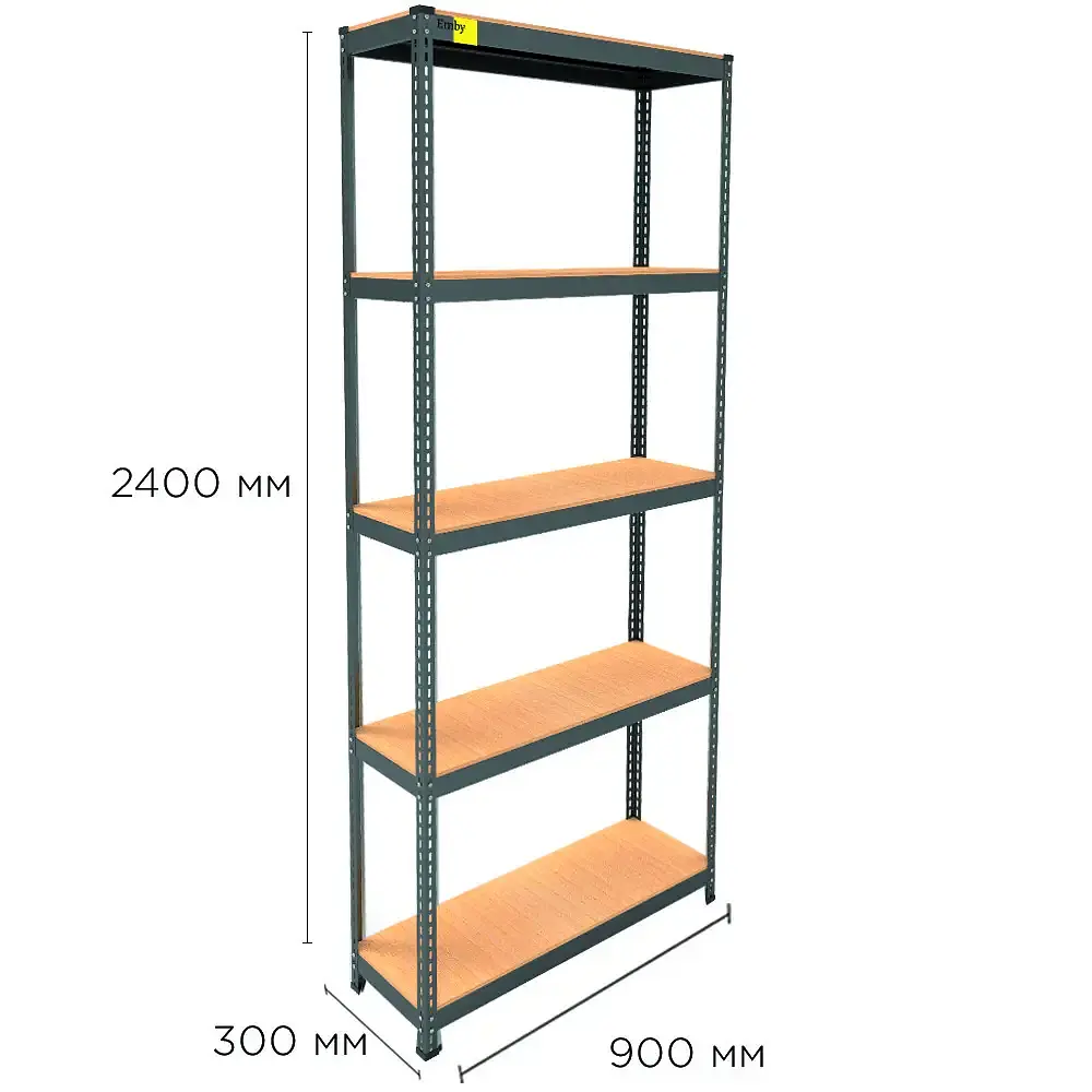 Металлический стеллаж Emby Light Series (размер 2400х900x300мм) 5 полок ДСП до 100кг Черный - фото 2