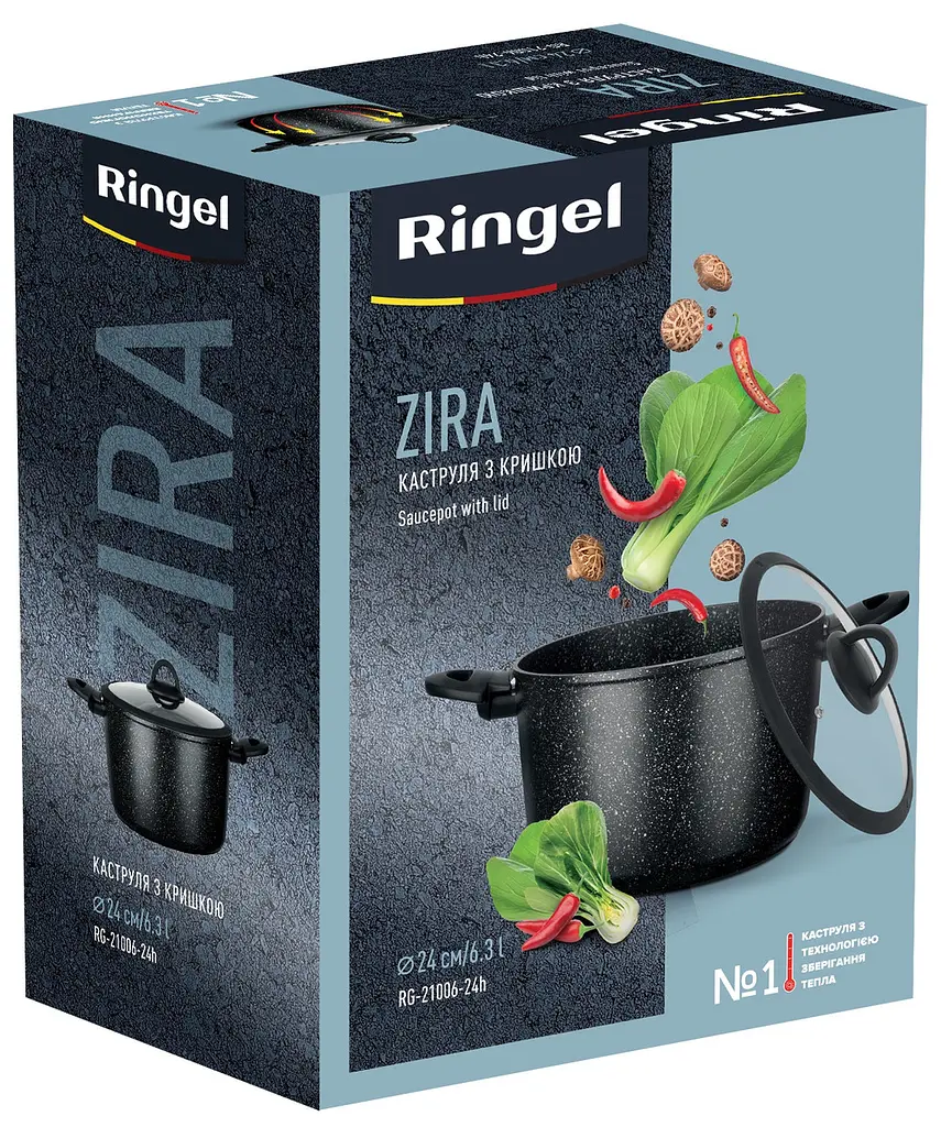 Кастрюля RINGEL Zira (6.3 л) 24 см с крышкой высокая - фото 4