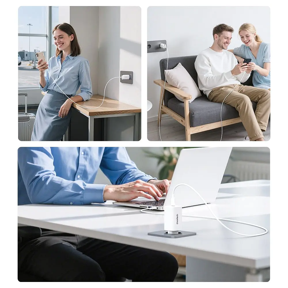Мережевий зарядний пристрій Choetech PD9006 PD65W GAN USB-A+2xUSB-C White (43-00171) - фото 8