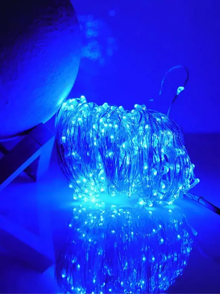 Світлодіодна новорічна LED гірлянда-нитка "КРАПЛІ РОСИ" на батарейках + USB 100LED 10 м Синій (90887083) - фото 3