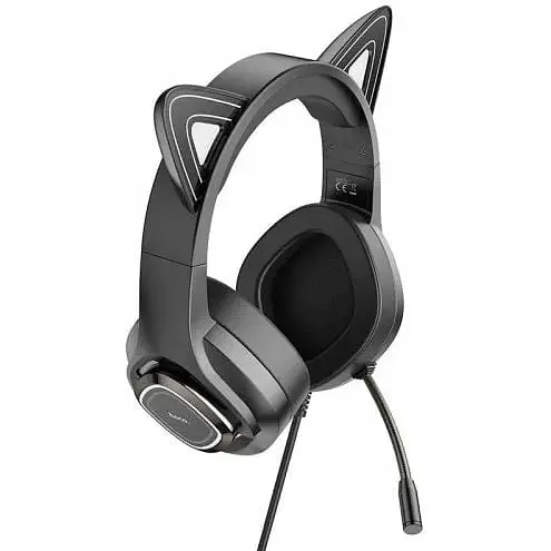 Навушники Hoco W107 Cute Cat Luminous Cat Ear Gaming Headphones чорно-зелені 6931474791269 - фото 5