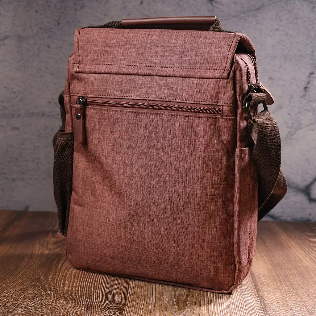 Містка чоловіча сумка з текстилю 21262 Vintage коричнева - фото 8