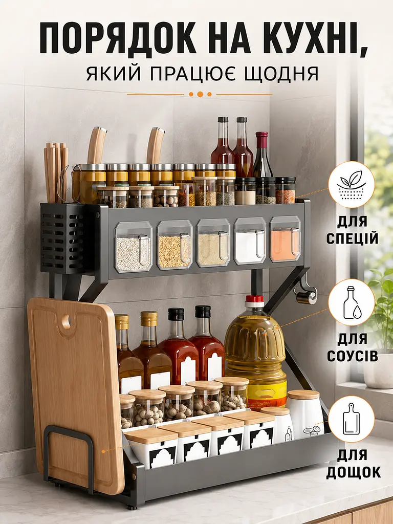 Органайзер для спецій двоярусний 55×21×43 см сірий кухонний стелаж (49676052) - фото 5