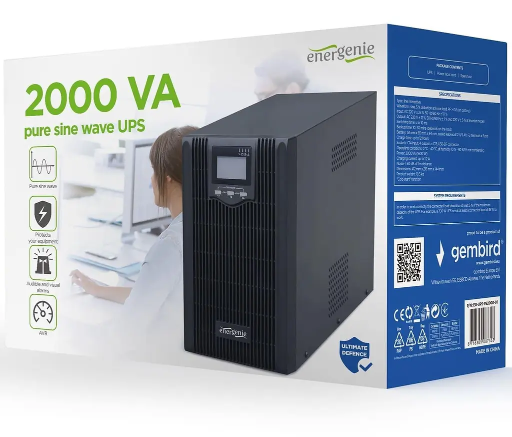 Джерело безперебійного живлення EnerGenie 2000 ВА / 1600 Вт / 9 А*ч (EG-UPS-PS2000-01) - фото 4