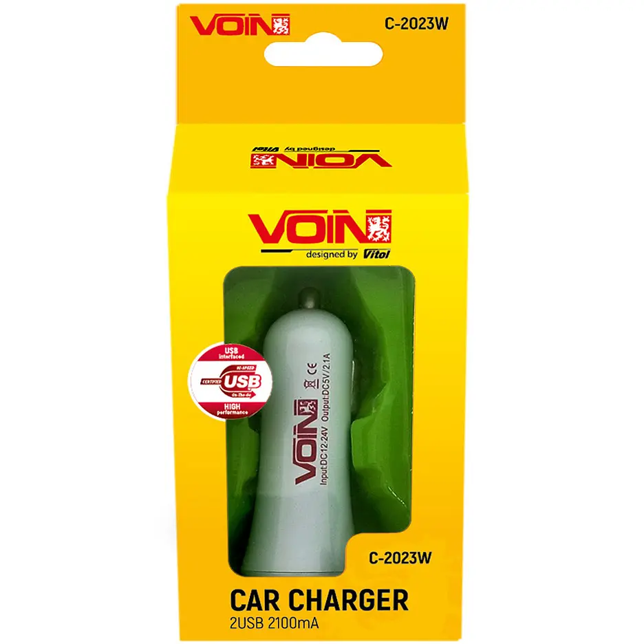 Автомобільний зарядний пристрій Voin 2USB 12/24V - 5V 2.1A (C-2023W) - фото 3