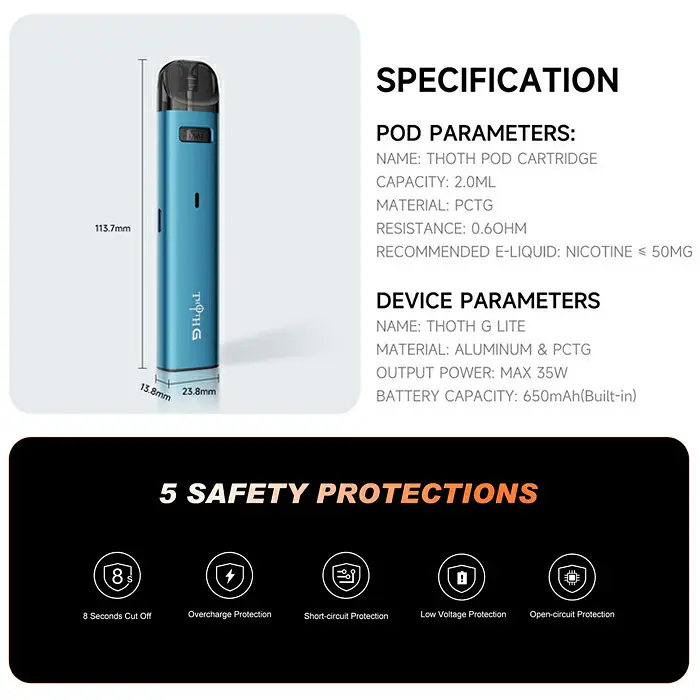 Підсистема електронна сигарета Kumiho THOTH G Lite Pod 650mAh 2ml Kit Ocean Blue (18166) - фото 7