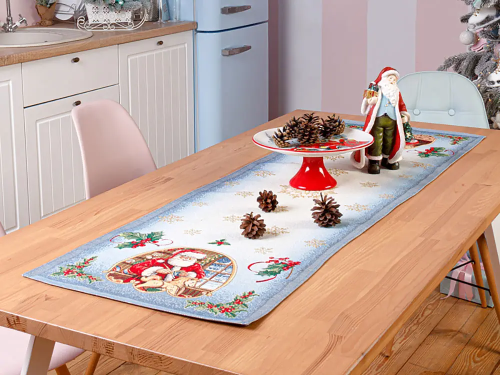 Раннер Lefard Home Textile Hamlet гобеленовый новогодний с люрексом 100х40 см бело-голубой - фото 2