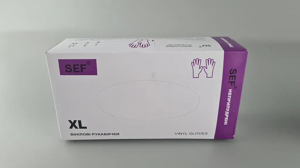 Рукавички одноразові вінілові білі SEF, розмір XL, 100 шт, неопудрені, для огляду, клінінгу та сервісу