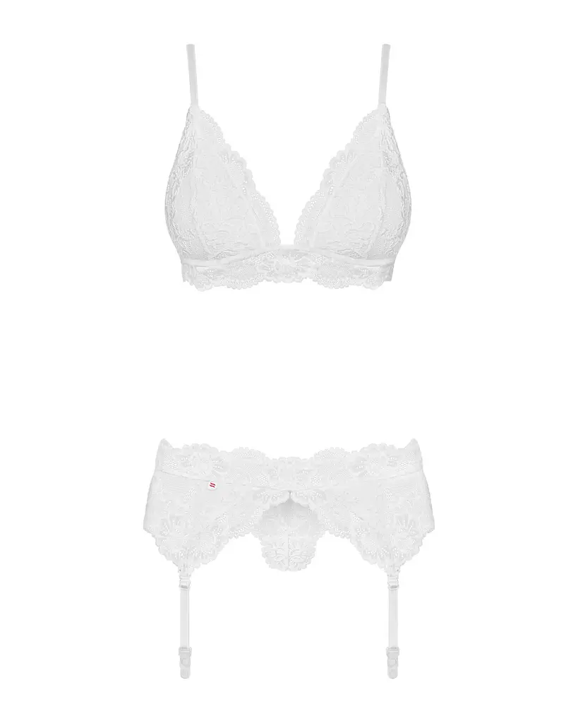 Мереживний комплект білизни Obsessive 810-SEG-1 L/XL White, бюстгальтер, стрінги, пояс для панчіх - фото 5