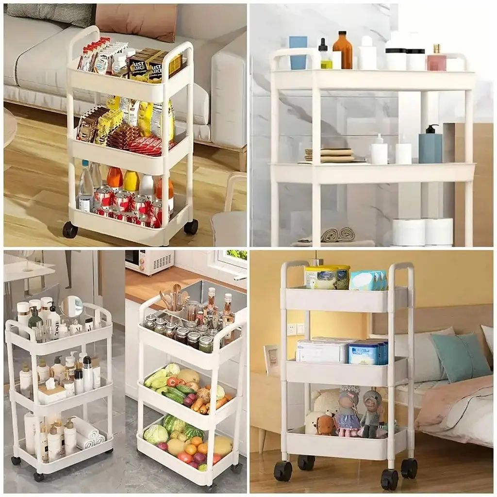 Этажерка Wall Sticker SW-00002435 мобильная трехъярусная универсальная пластиковая 41х25х72 см слоновая кость  - фото 7