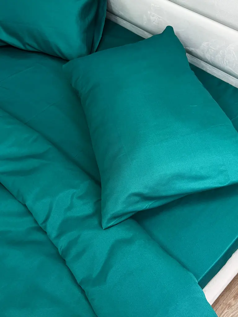 Комплект постільної білизни Ecotton Євро 210х220 см однотонний темно-зелений смарагдовий Dark Green (25190) - фото 9