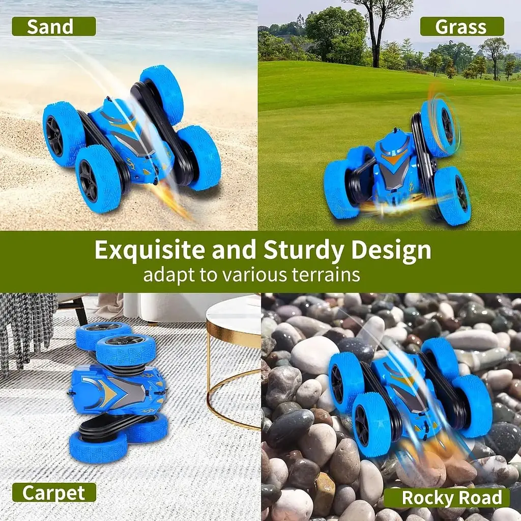Автомобілі з дистанційним керуванням RC Stunt Car Toys для хлопчиків і дівчаток, 2.4 ГГц, двосторонні 360° Flips 4WD - фото 6